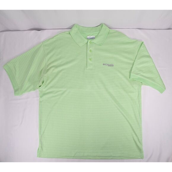 Men's Columbia PFG Performance Polo Shirt Size Large Green & White Stripe Active - Picture 1 of 6